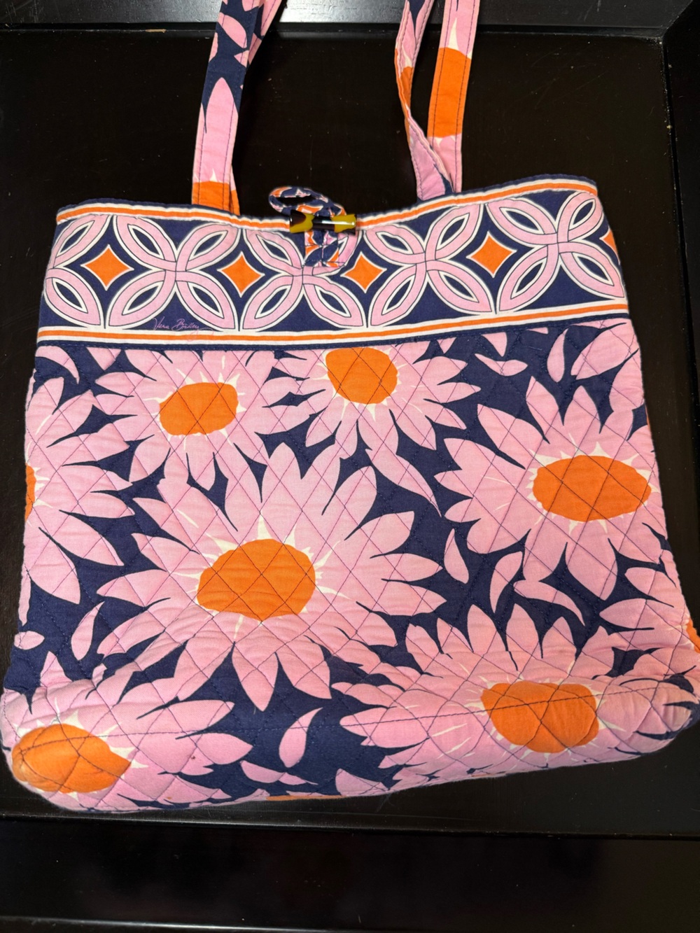 Vera Bradley Pink Floral Quilted Tote with Orange Centers